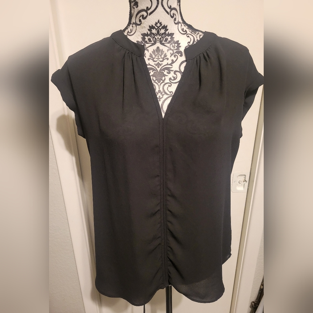 Philosophy‎ Womens Black Cap Sleeve Flowy Blouse Sz Small Y2K V Neck